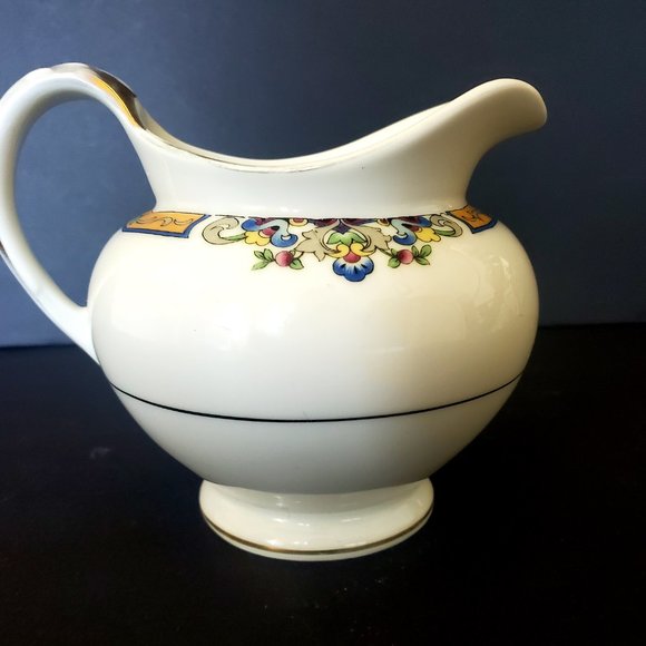 VTG ROYAL BAYREUTH BAVARIA Porcelain Creamer White Gold Cobalt Border Motif Gift - Picture 2 of 8